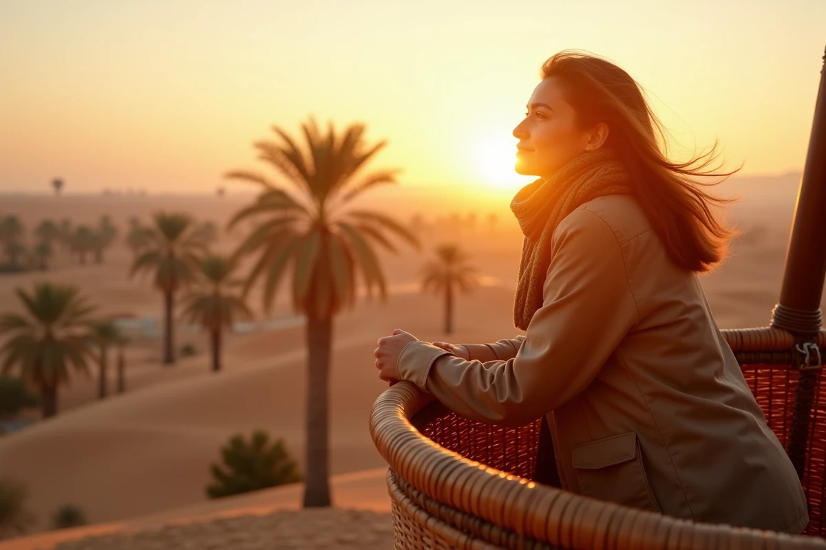 Jeune femme regardant le lever du soleil sur le Sahara à Tozeur