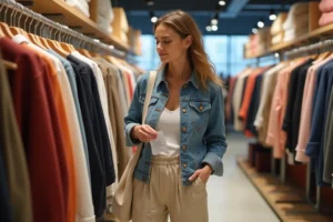 Femme élégante dans un magasin Zara en Espagne